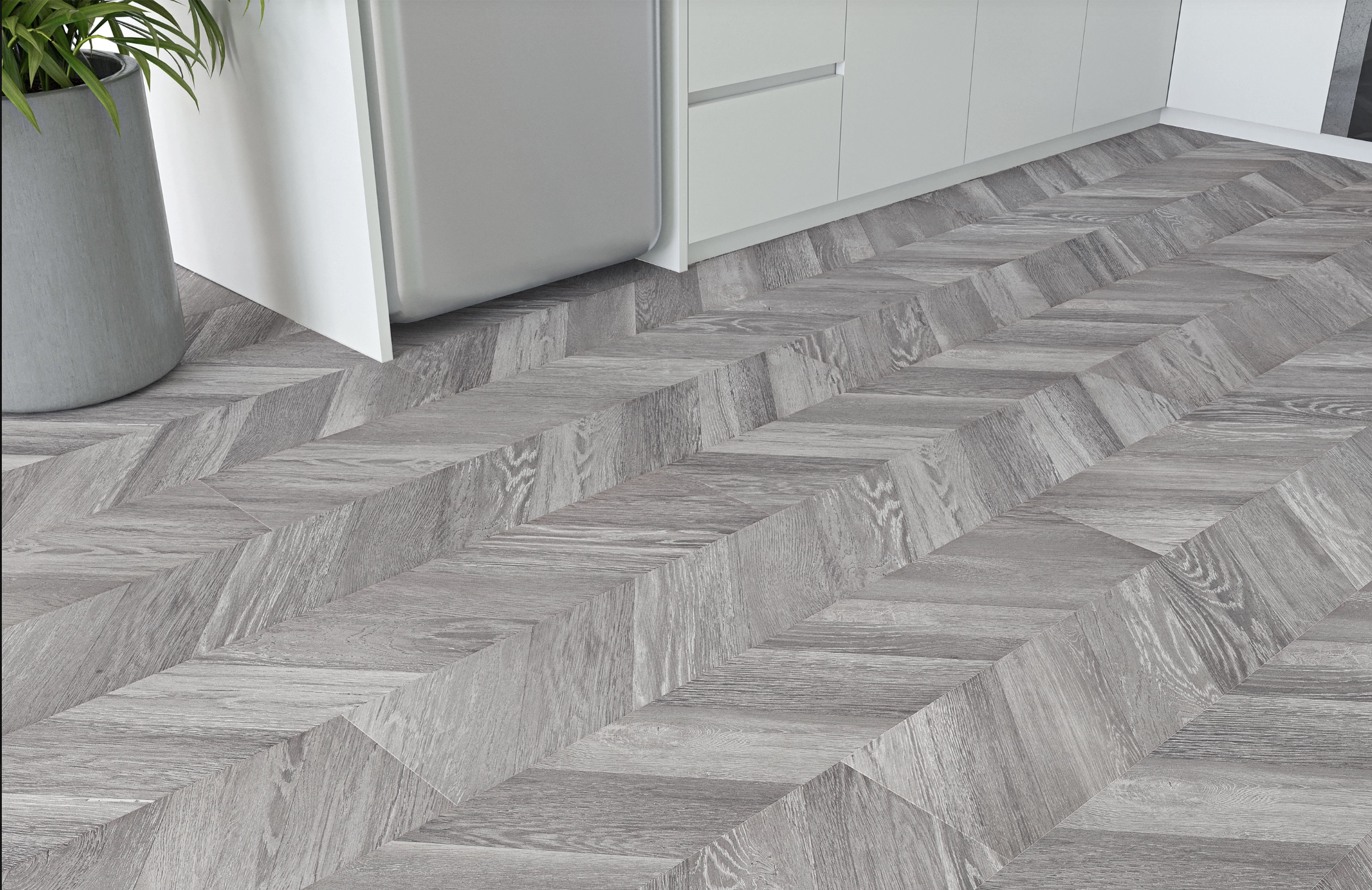 Grey Oak 8mm Chevron Laminate Floor | 1.8m² Pack Coverage