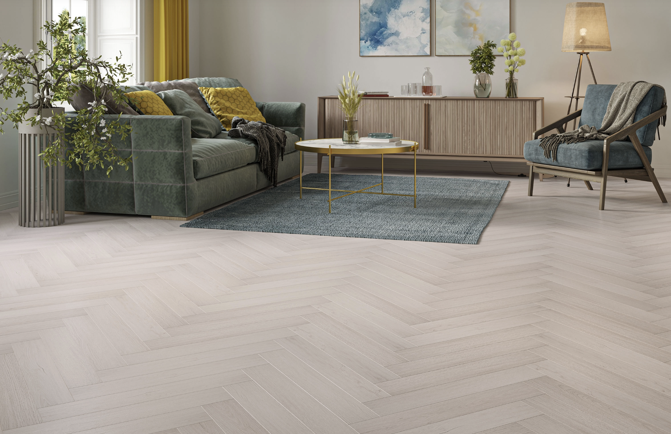 Light Grey 8mm Herringbone Laminate Floor | 1.8m² Pack Coverage